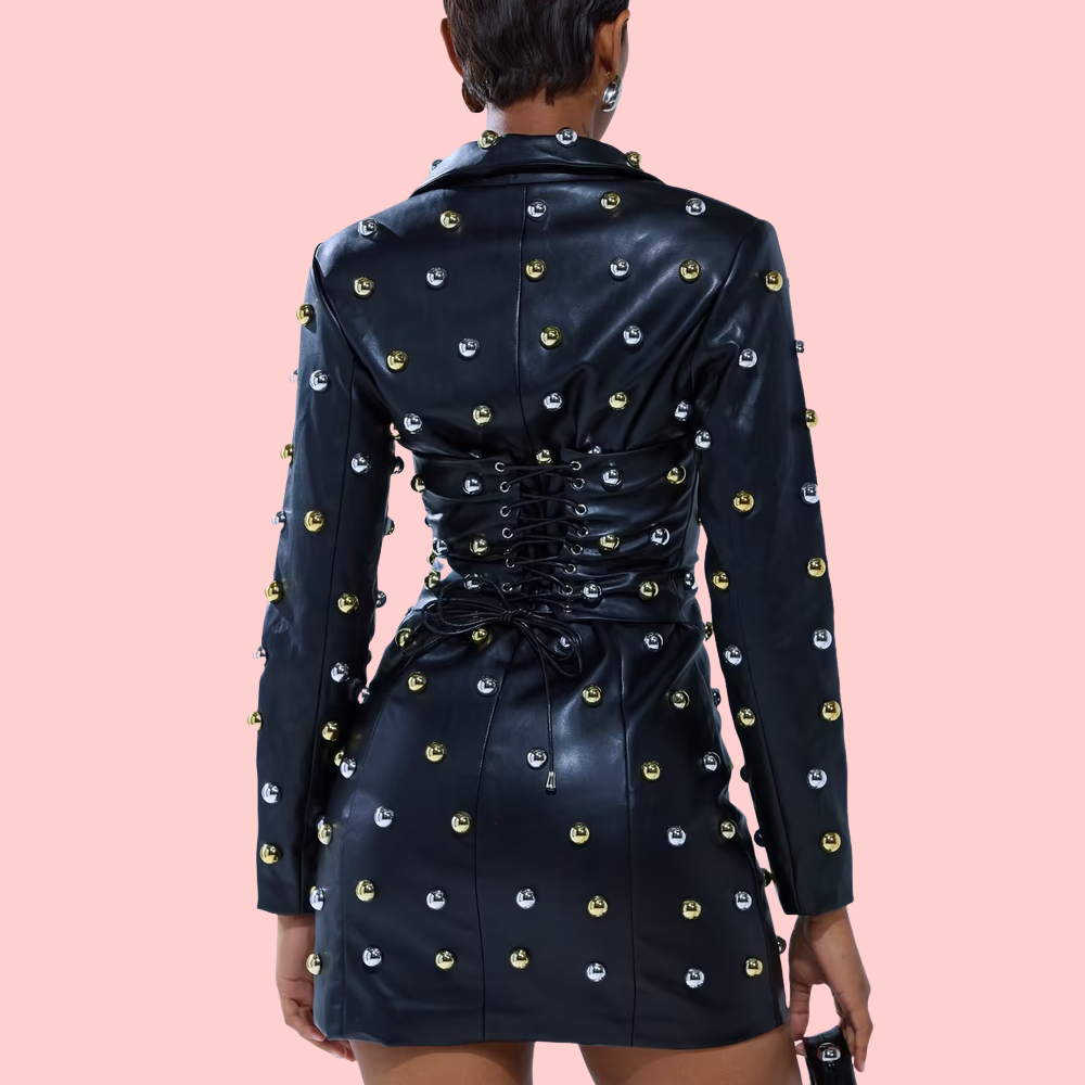 ROCK WITH IT PU BLAZER DRESS WITH HARDWARE