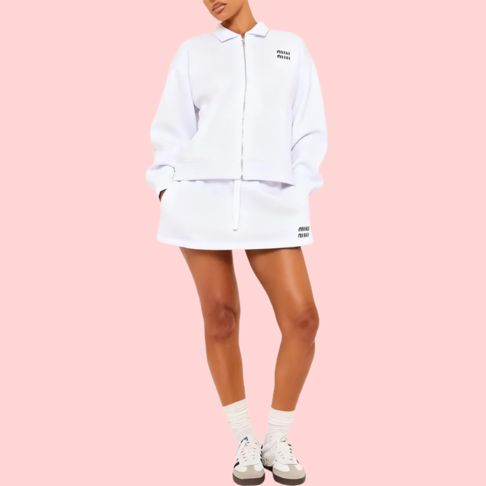 Knit Zipper Jacket & Skirt Set