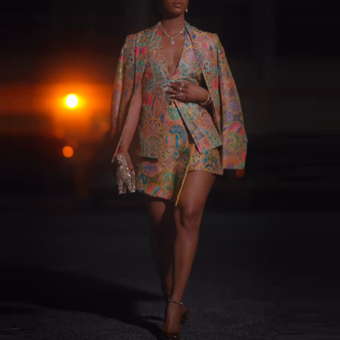 Floral V-Neck Vest & Skirt & Jacket Set