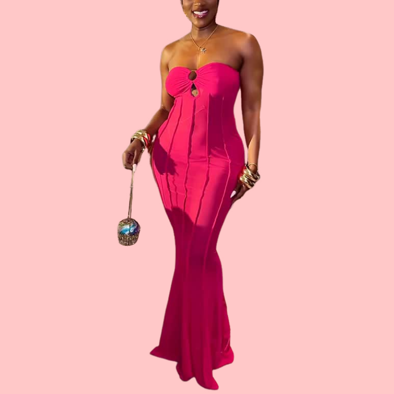 Magenta Sheath Hollow-Out Maxi Dress