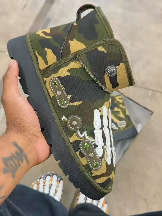 Camouflage Rhinestone Cotton Boots