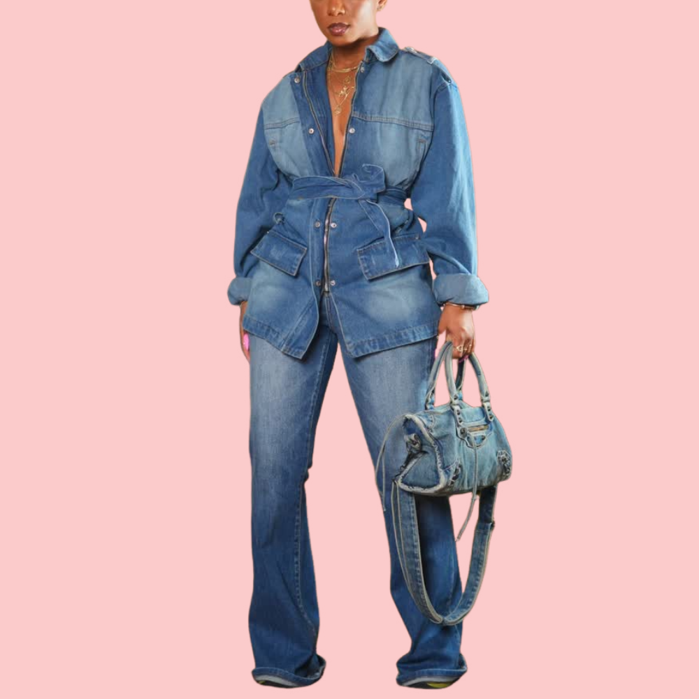 Denim Tie-Front Pocket Jacket & Jeans Set
