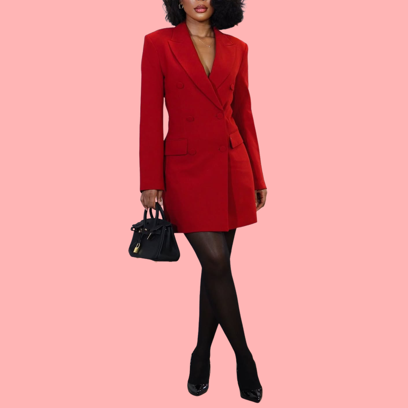 Red V-Neck Blazer Dress