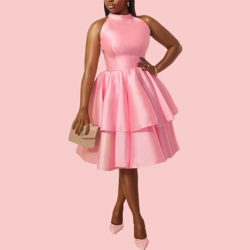 Pink Sleeveless Ruffled Midi Dress