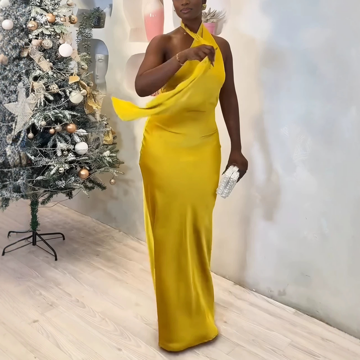 Yellow Strapless Backless Maxi Dress