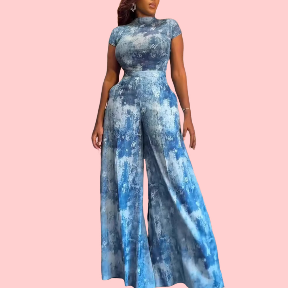 Blue Tie-Dye Print Slim-Fit Set