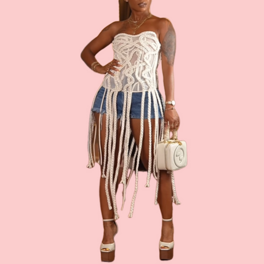 White Woven Sheath Flutter Dress