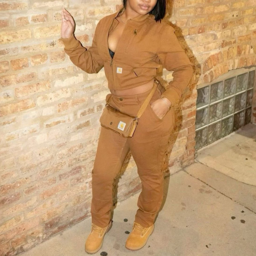 Khaki Work Jacket & Work Pants + Shoulder Bag Set