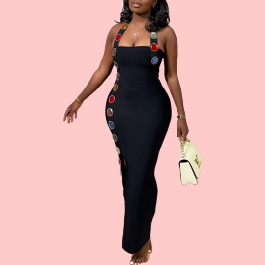 Colorful Rhinestone Neck Wrap Dress