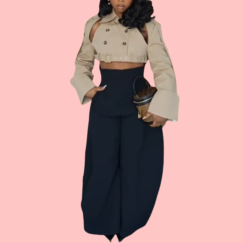 Khaki Drawstring Detachable Sleeve Jacket