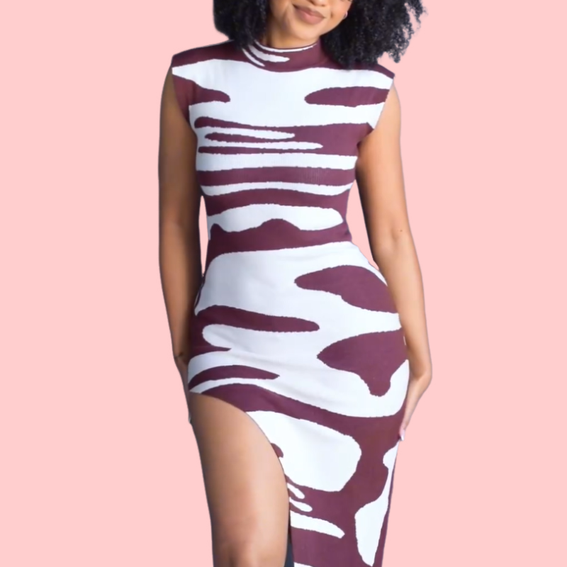 Patterned Sleeveless Split Maxi Dress
