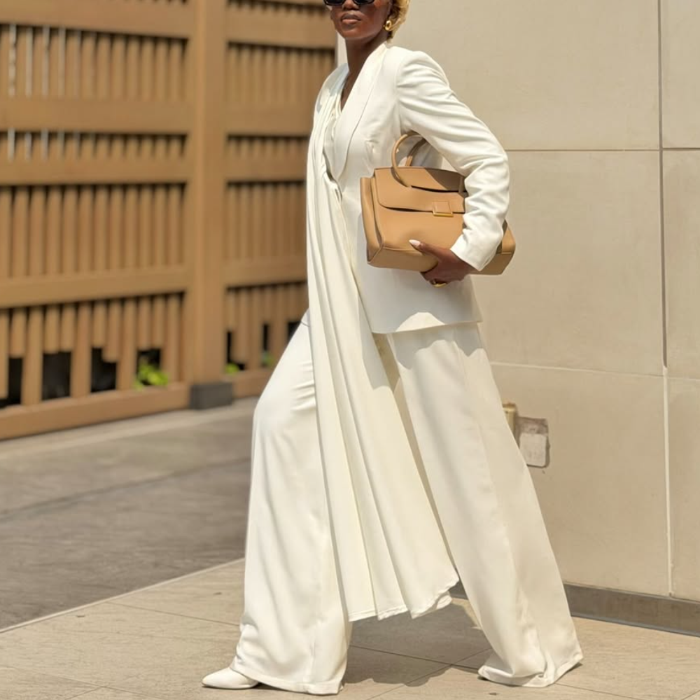 White Ribbon Blazer Two-Piece Suit