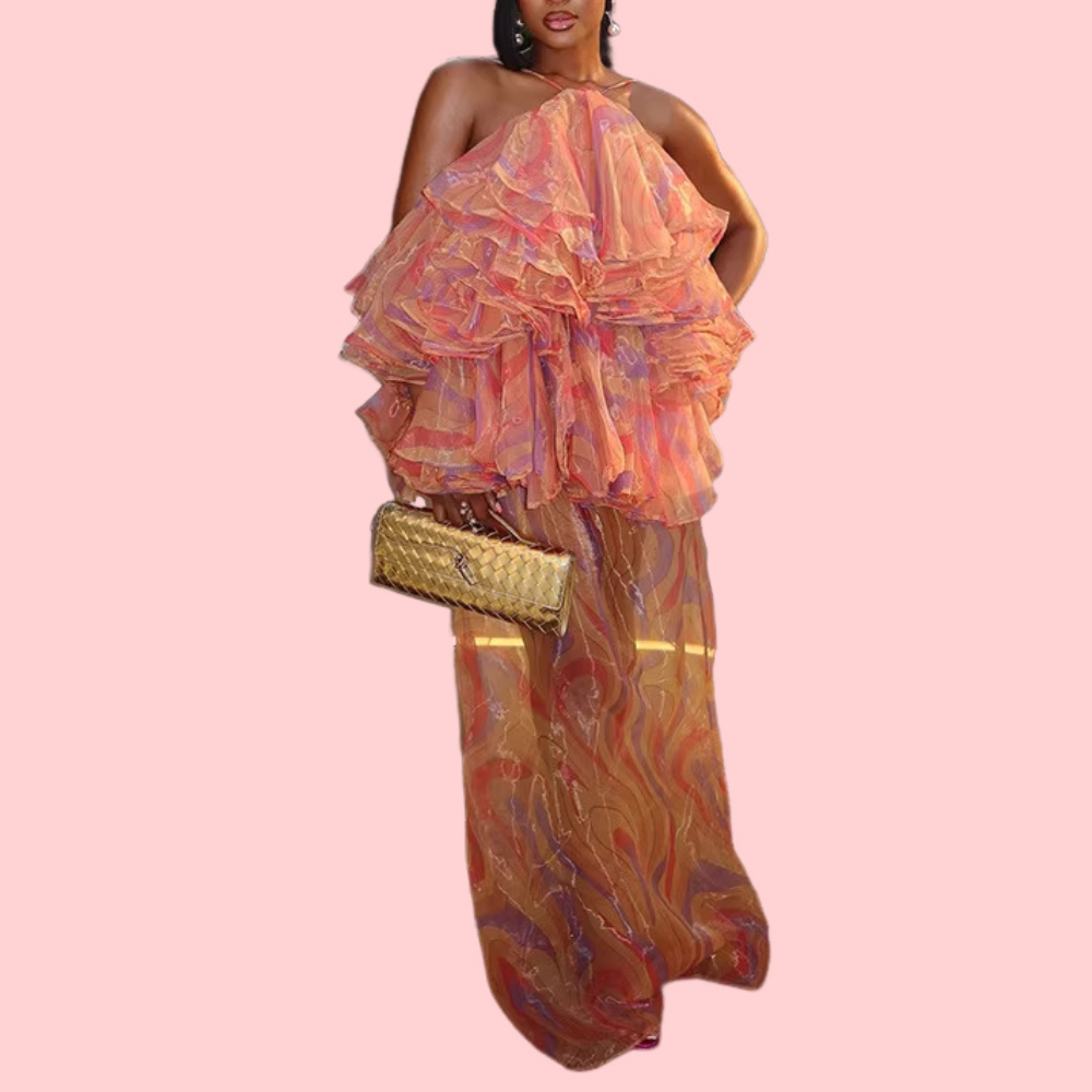 Printed Ruffled Puffy Dress