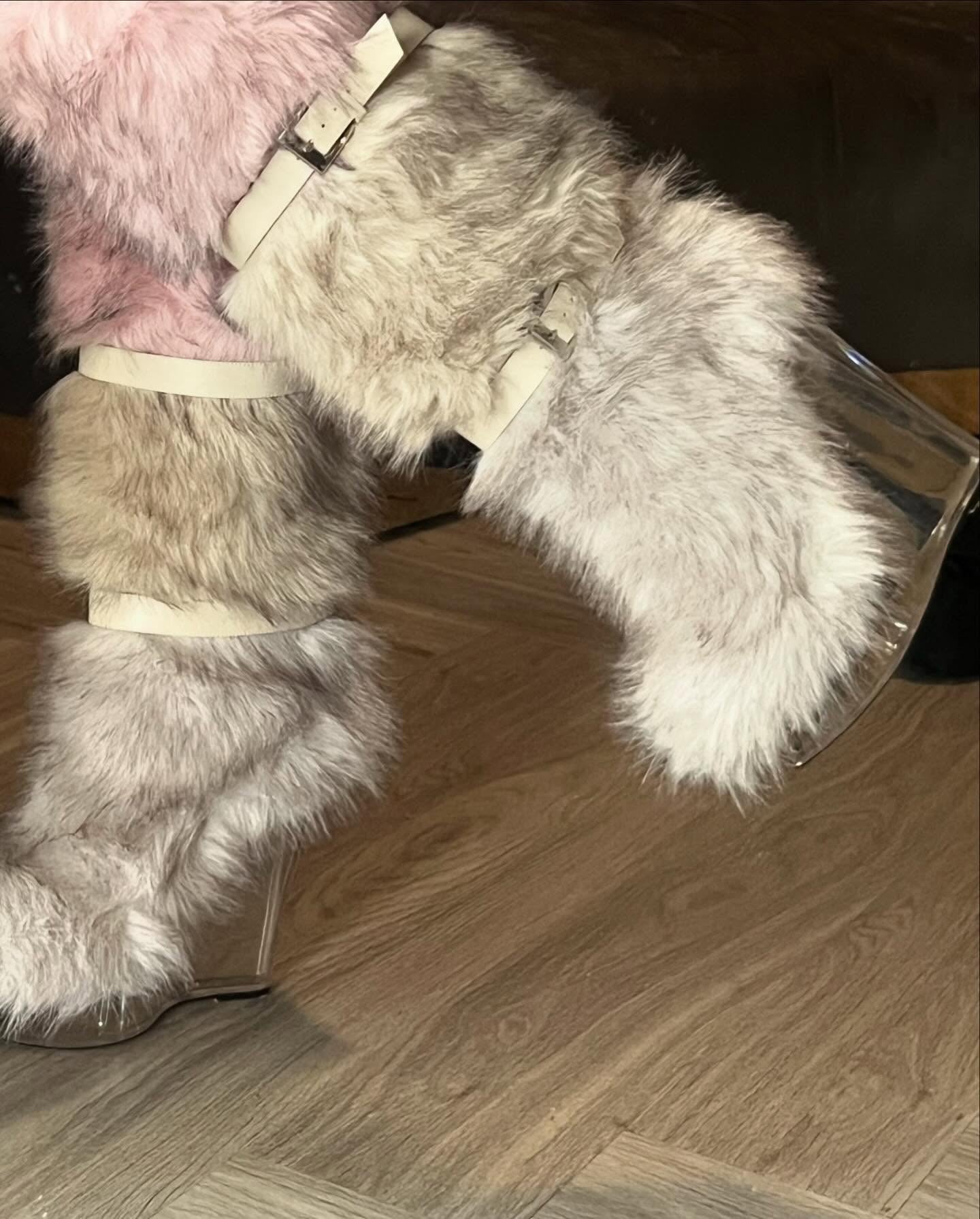 Fur-trimmed Strappy Transparent High-Heel Boots