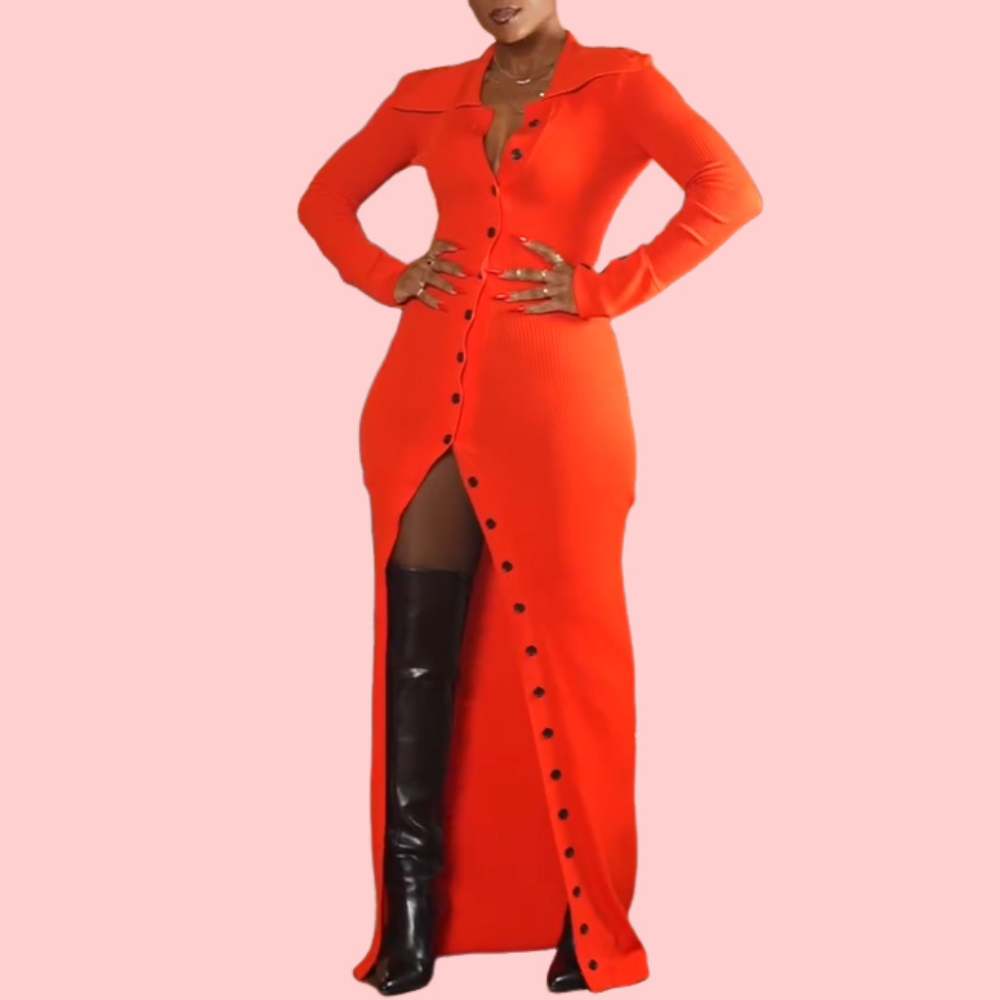 Sexy Button-Front Split Maxi Dress