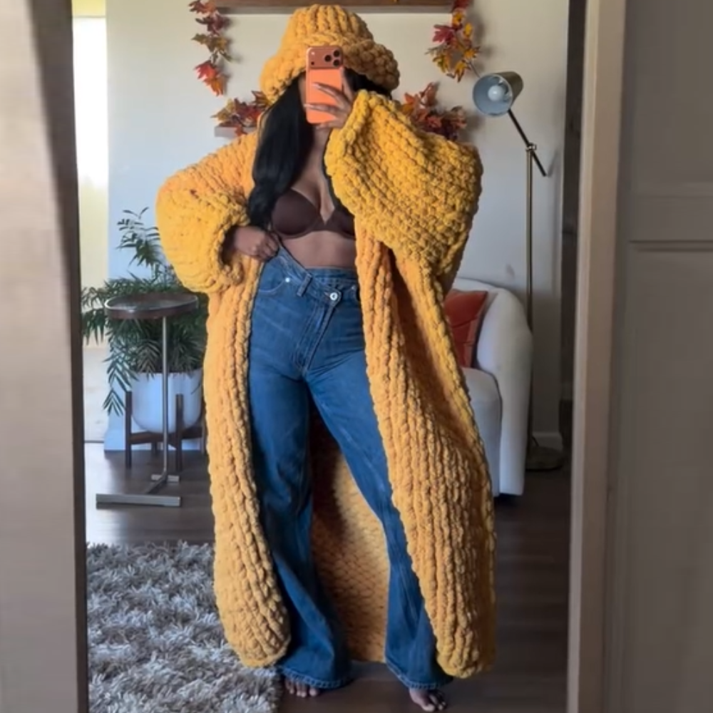 Knit Sweater Coat + Beanie Hat