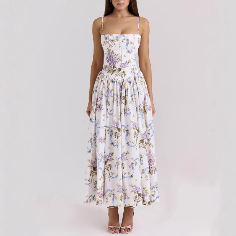 White Floral Halter Maxi Dress
