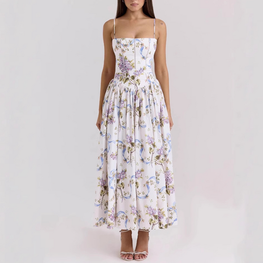 White Floral Halter Maxi Dress