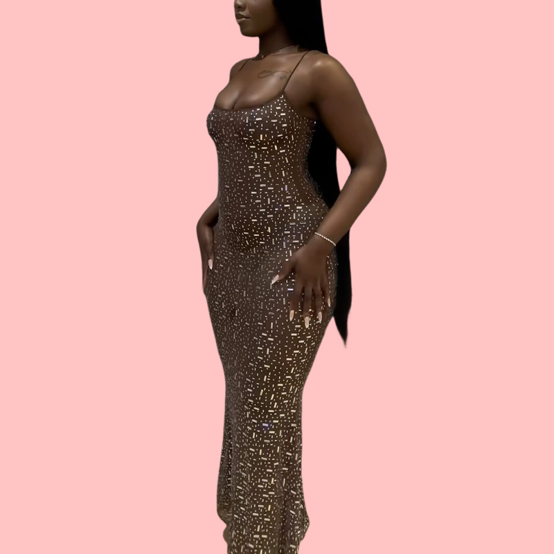 Rhinestone-embellished Halter-Neck Maxi Dress
