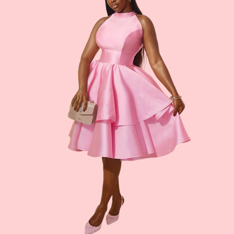 Pink Sleeveless Ruffled Midi Dress