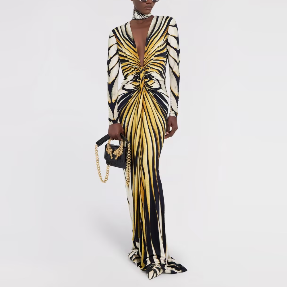 Ray Of Gold Print Maxi Dress