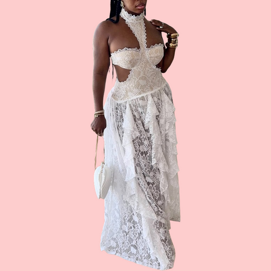 White Lace Hanging Maxi Dress