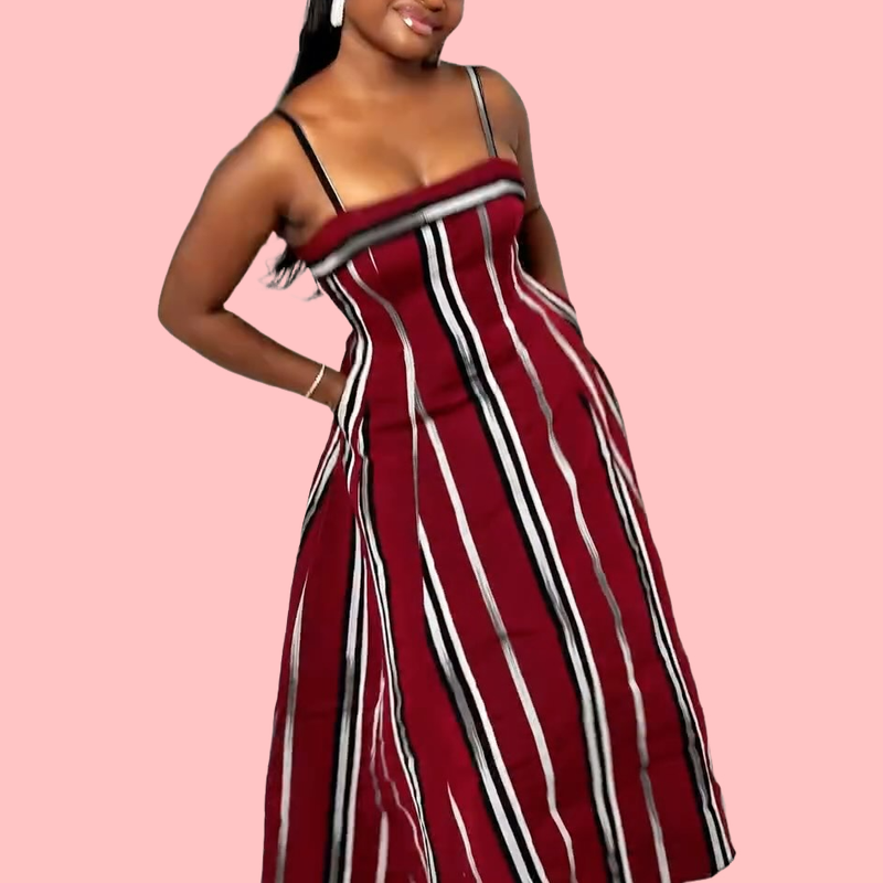 Red Striped Halter Maxi Dress