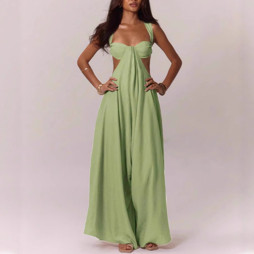 Solid-Color Lace-Up Maxi Dress
