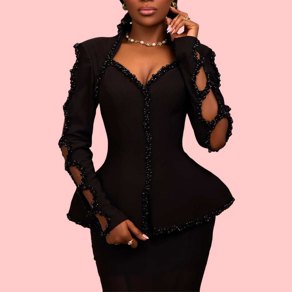 Obsidian Lace-Up Sleeve Blouse & Skirt Set