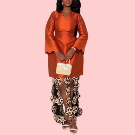 Orange Long Sleeve Fringe Dress