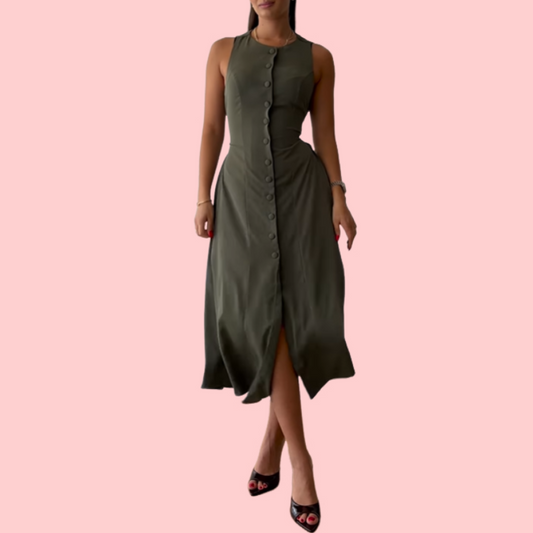 Solid Color Casual Sleeveless Midi Dress