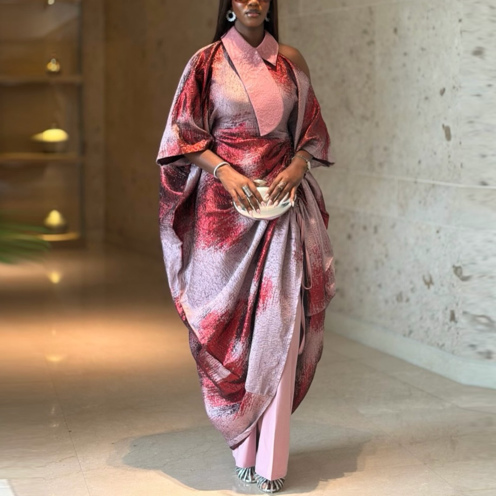 Loose Tie-Dye Midi Dress with 3/4 Sleeves
