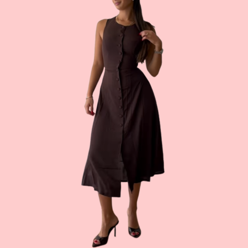 Solid Color Casual Sleeveless Midi Dress