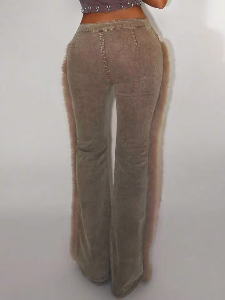 Faux Fur-Trimmed Jeans