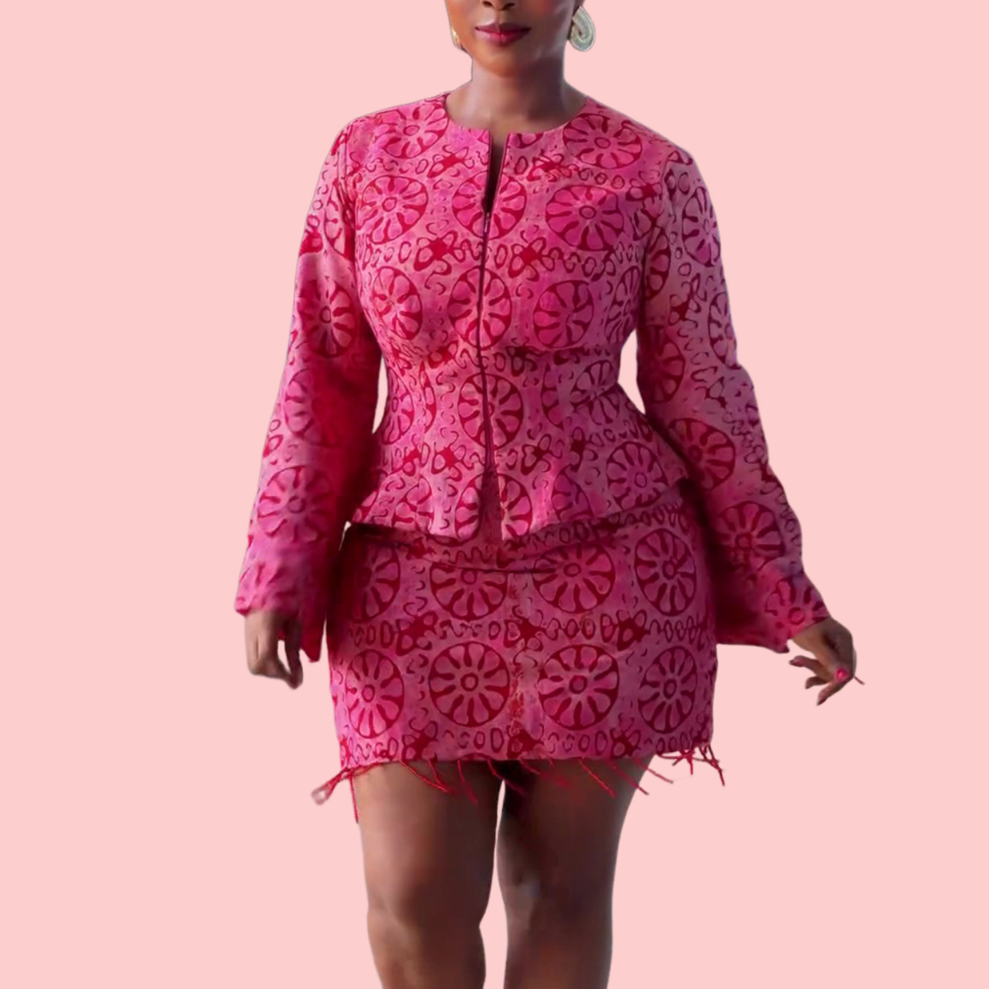 Pink Floral Patterned Skirt Set