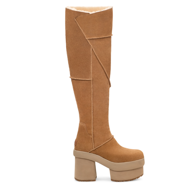 Khaki Fleece-Lined High-Heeled Boots