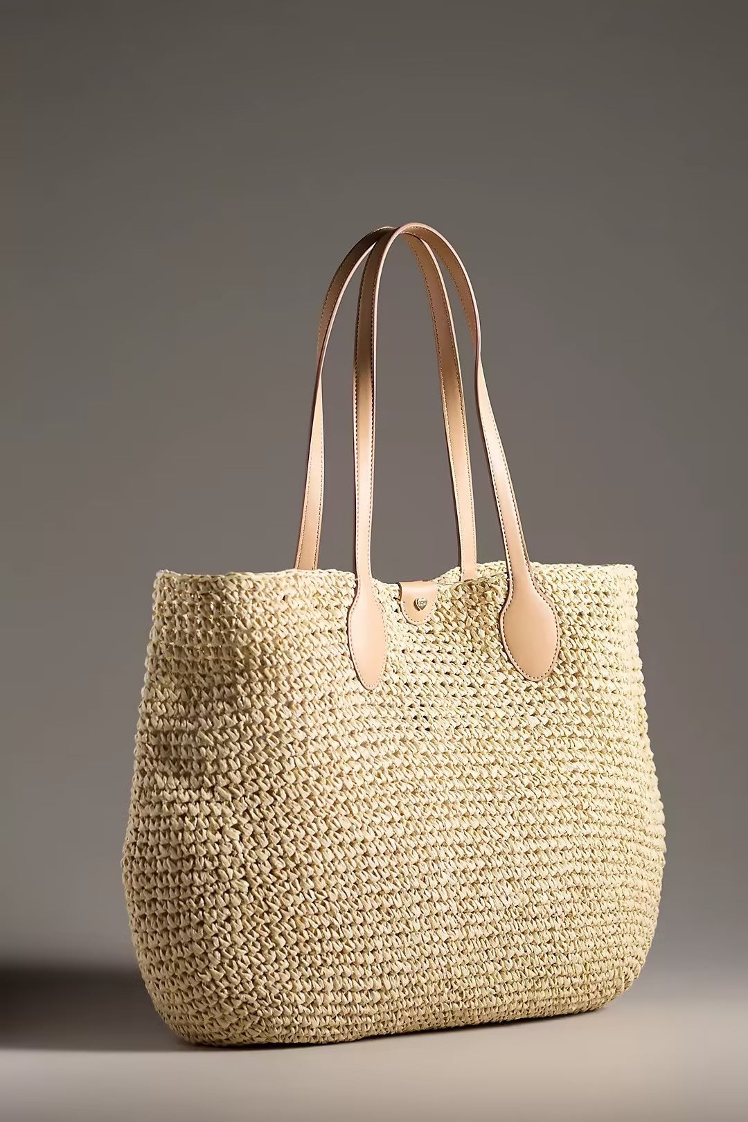 Khaki Woven Beach Tote Bag