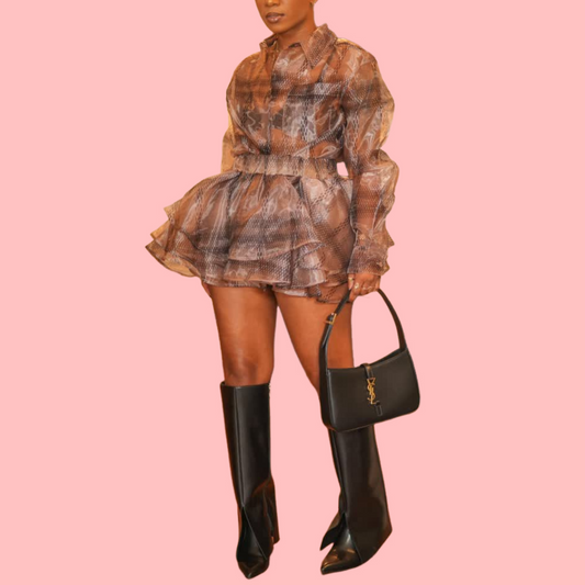 Snake-Print Long-Sleeve Shirt & Skirt Set