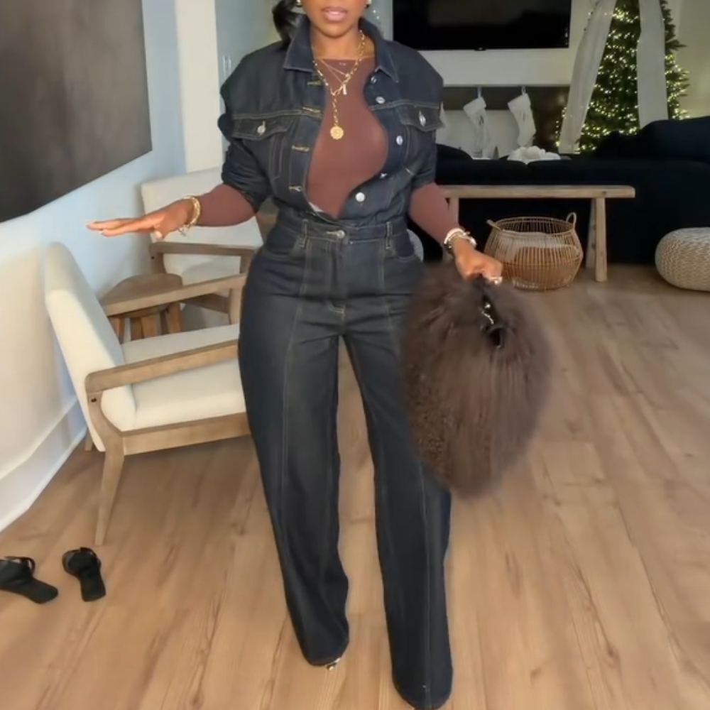 Blue Denim Button-Up Jumpsuit