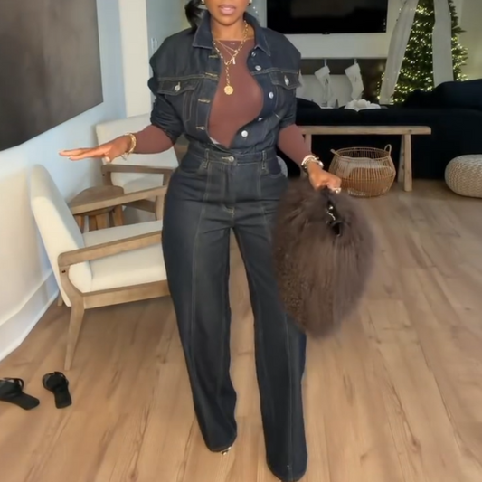 Blue Denim Button-Up Jumpsuit