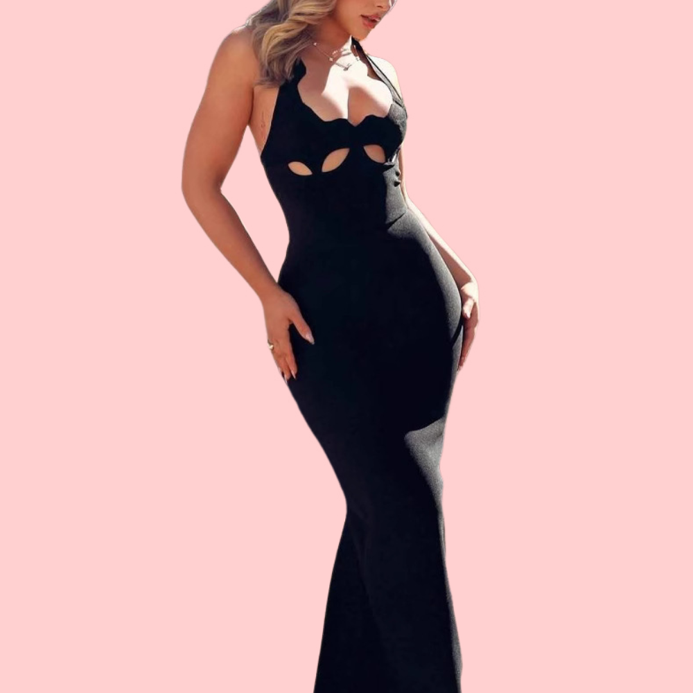 Black Skeleton Halter Maxi Dress