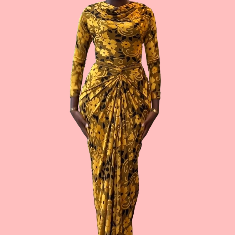 Yellow Floral Print Tie-Waist Maxi Dress