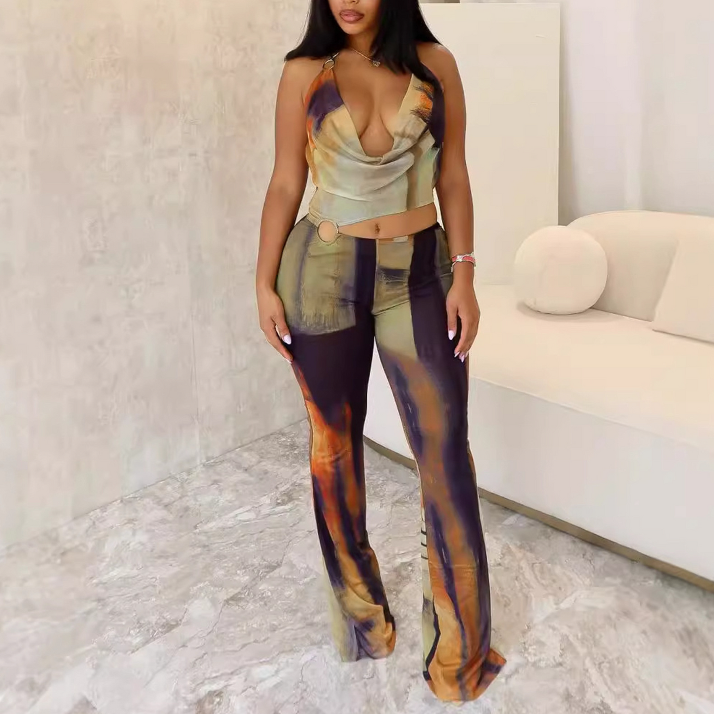 Sexy Mesh Printed Jumpsuit