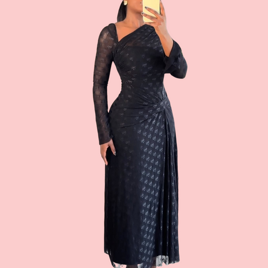 Black Dark Floral Mesh Maxi Dress