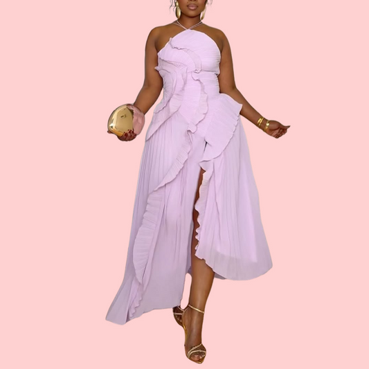 Purple Ruffle Split Maxi Dress