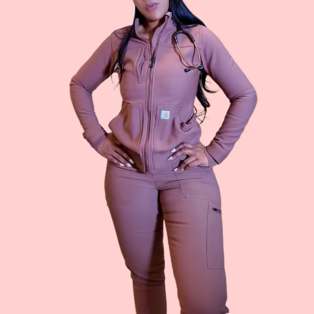 Purple Pocket Zipper Jacket & Pants Set