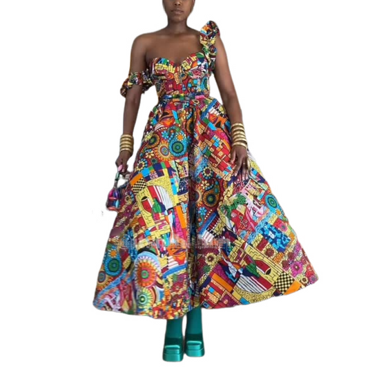 Colorful Pattern Patchwork Top & Skirt Set