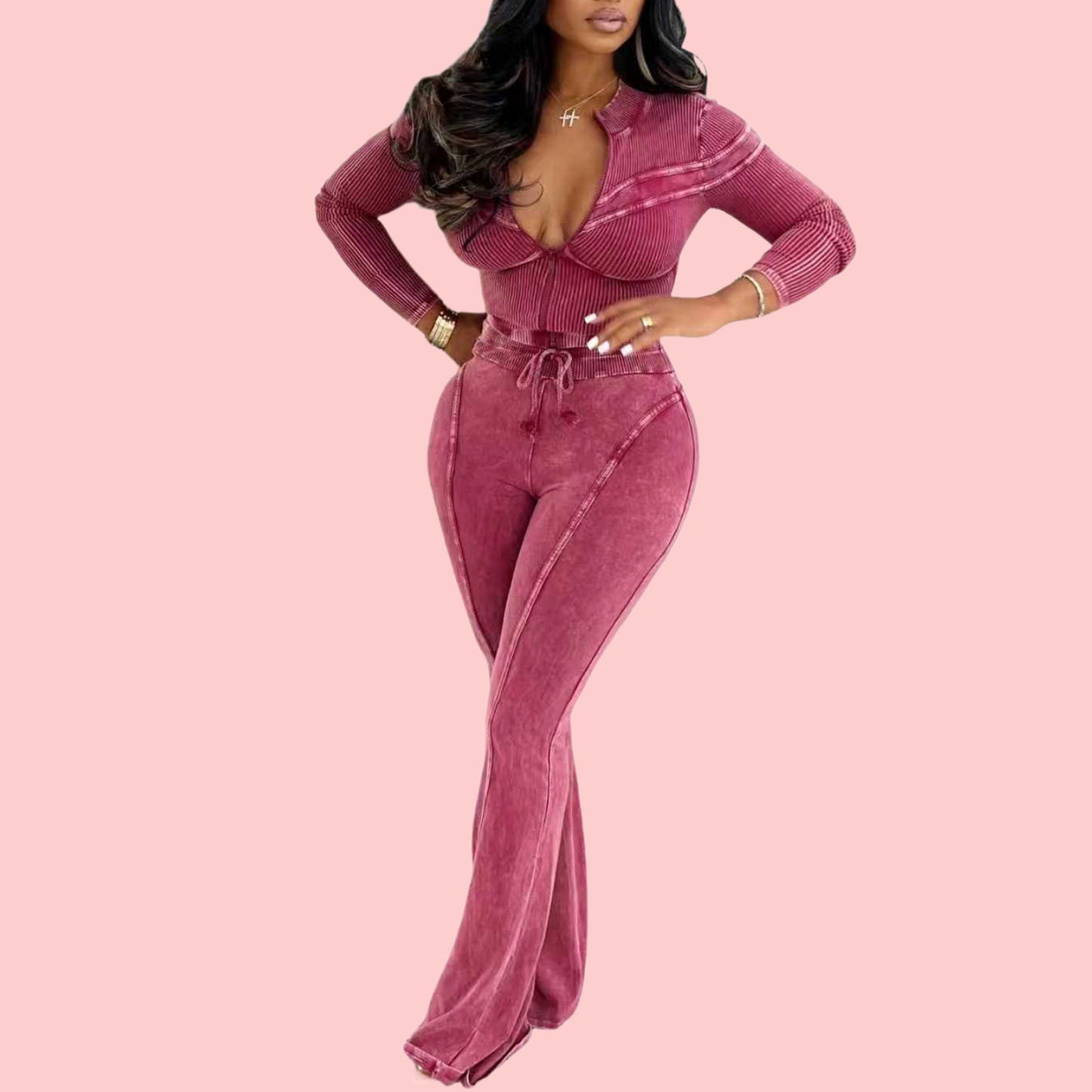 Washed and Stained Casual Two-Piece Set