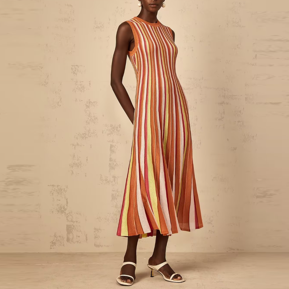 Striped Sleeveless Fitted Maxi Dress