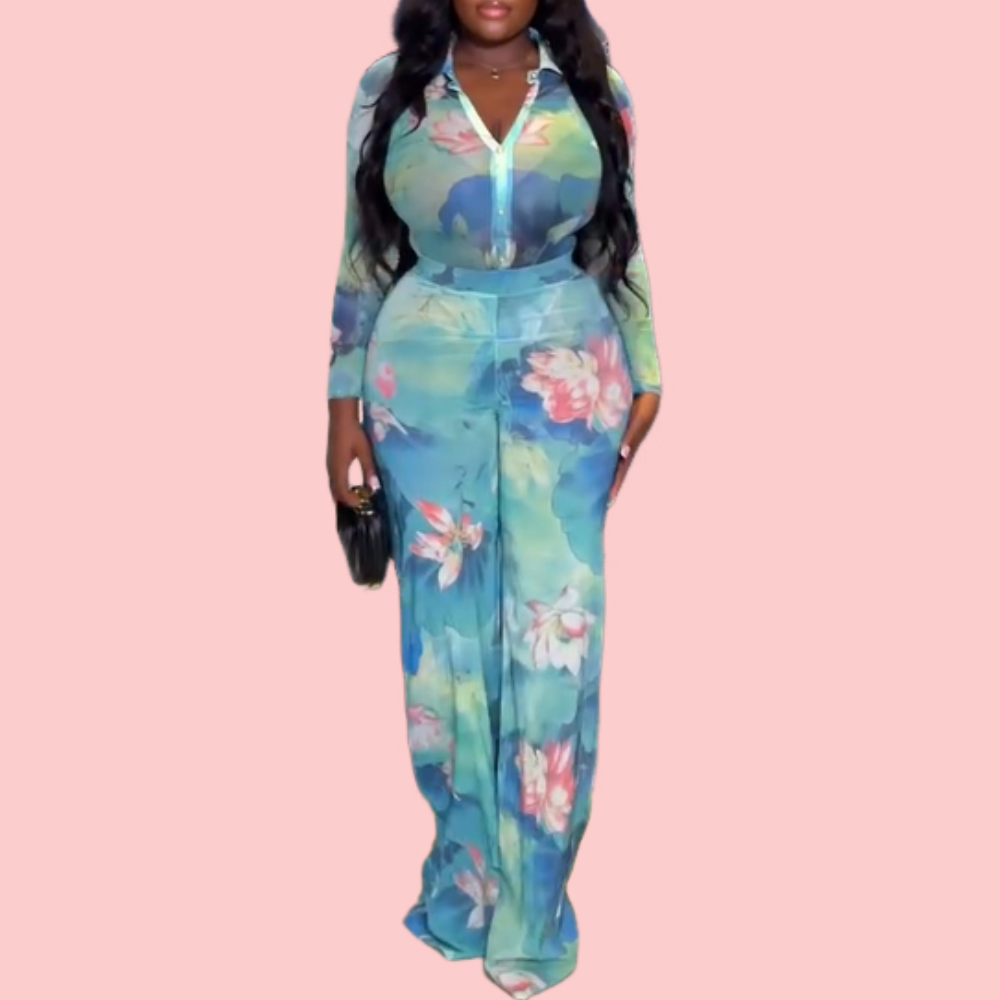 Floral Button-Up Bodysuit & Pants Set